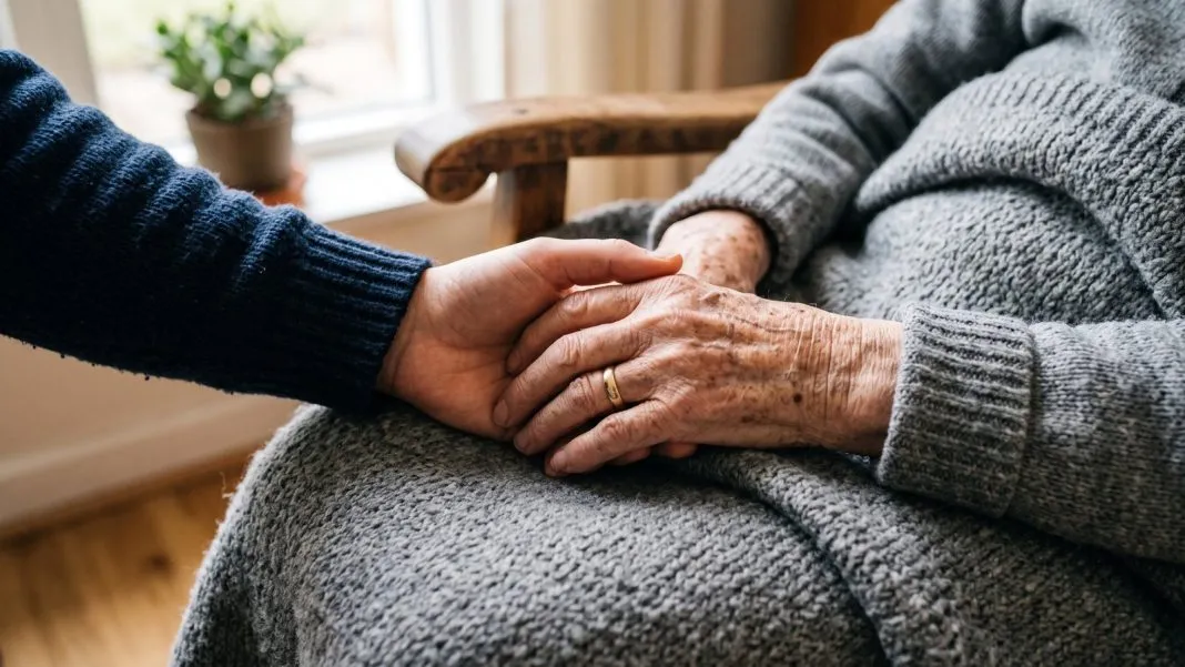 Une main tient celle d'une personne âgée